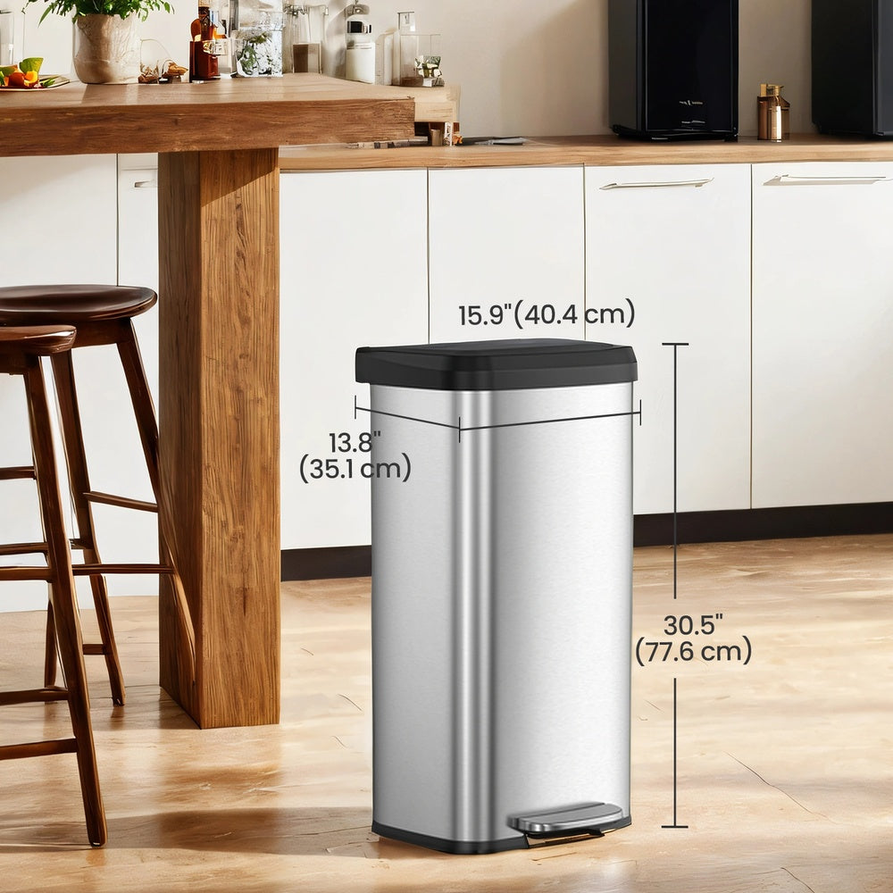 68L Kitchen Rubbish Bin, Metal Waste Pedal Bin with Lid, Tall and Large - image 6