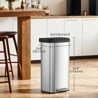 68L Kitchen Rubbish Bin, Metal Waste Pedal Bin with Lid, Tall and Large - image 6