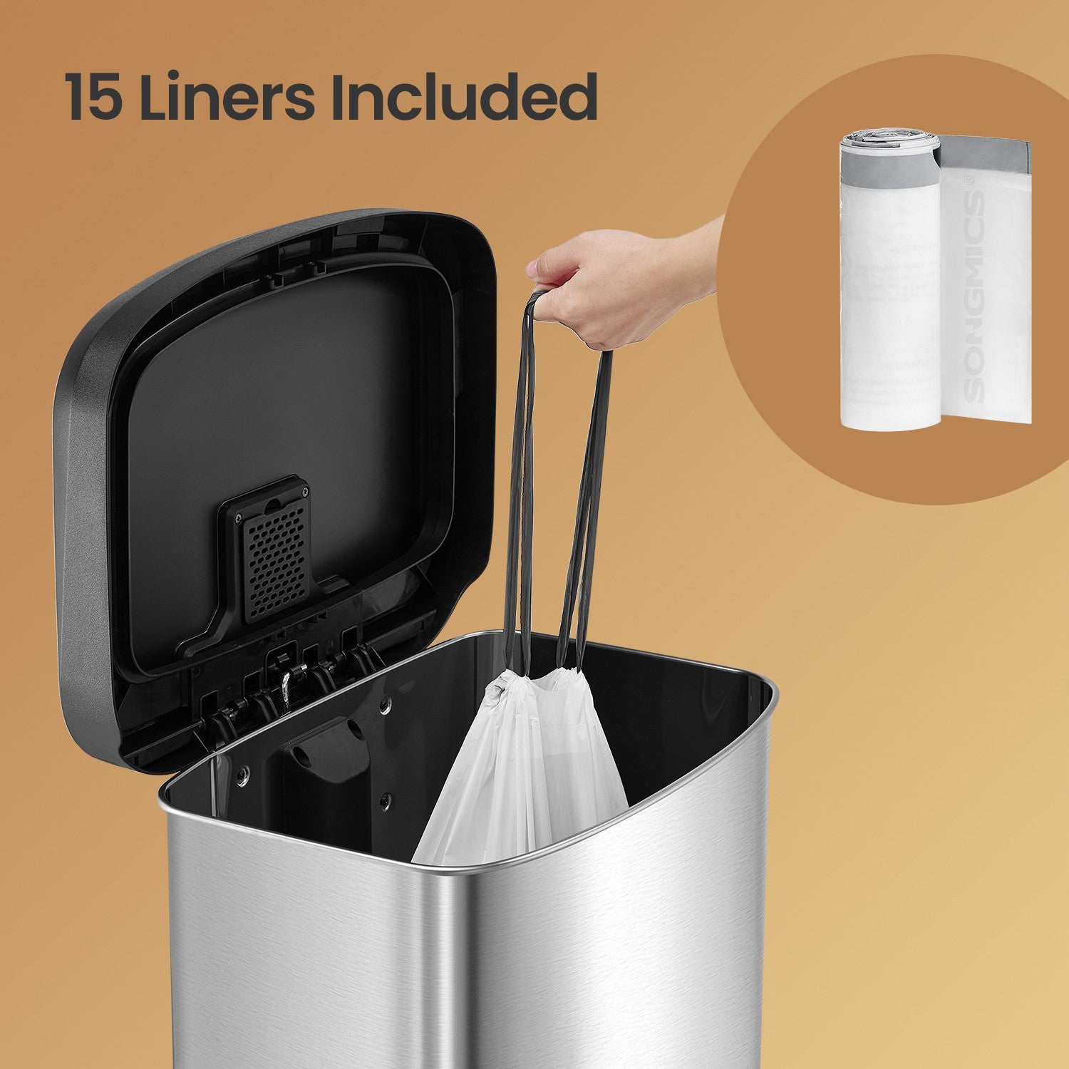 68L Kitchen Rubbish Bin, Metal Waste Pedal Bin with Lid, Tall and Large - image 27