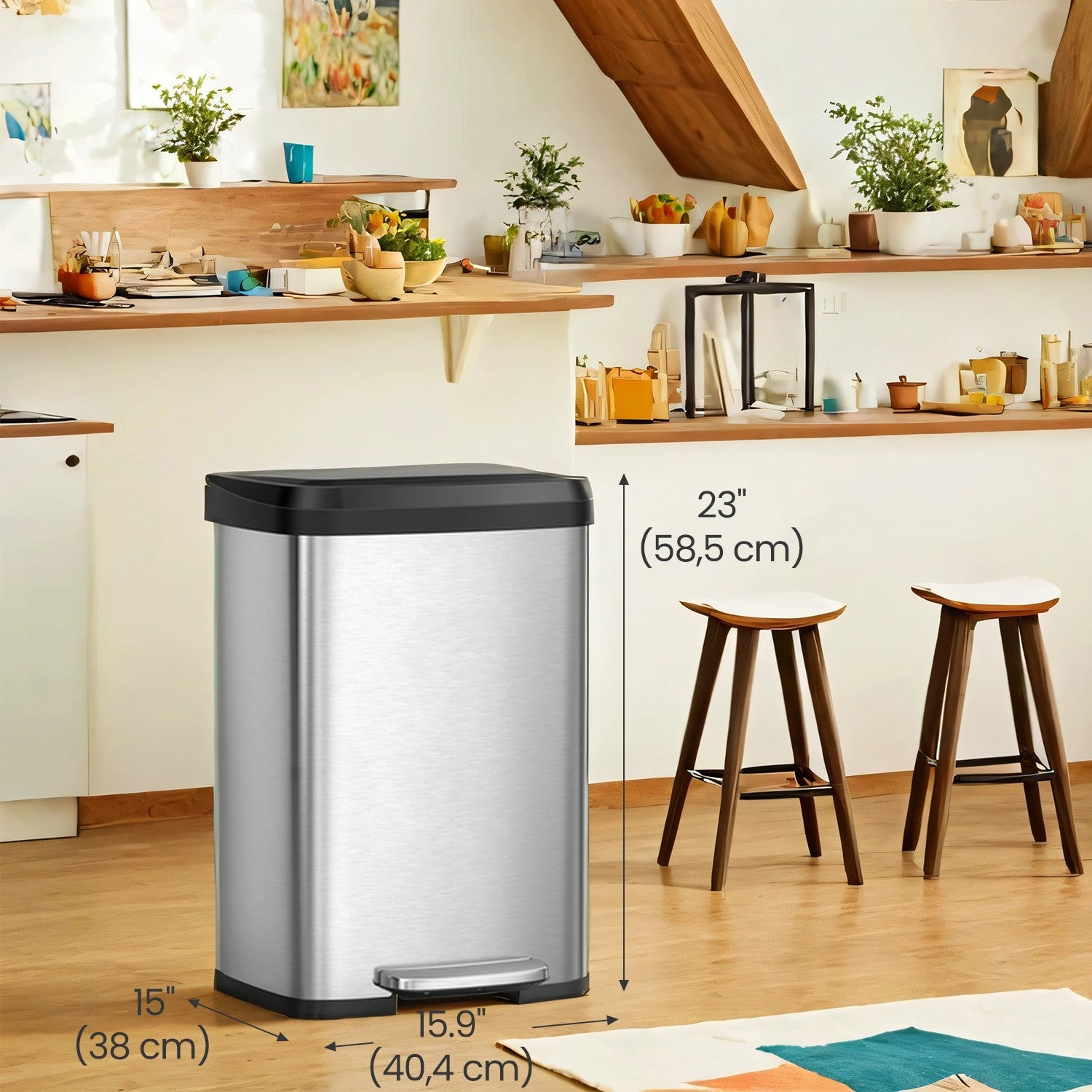 68L Kitchen Rubbish Bin, Metal Waste Pedal Bin with Lid, Tall and Large - image 29