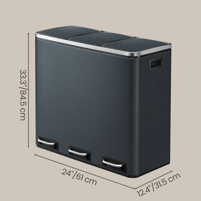 Triple Pedal Bin, 54 L Recycling Kitchen Waste Bin, Soft-Close Lids, Steel, for Home, Beige - image 37