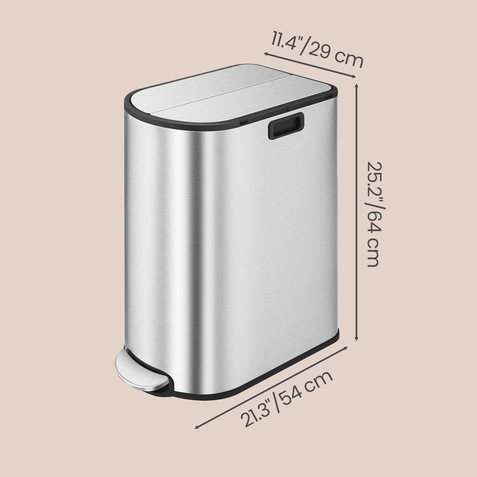 Dual Compartment Recycling Bin, 30L and 20L Pedal Kitchen Waste Bin with Slim Design, Wing Lids - image 3
