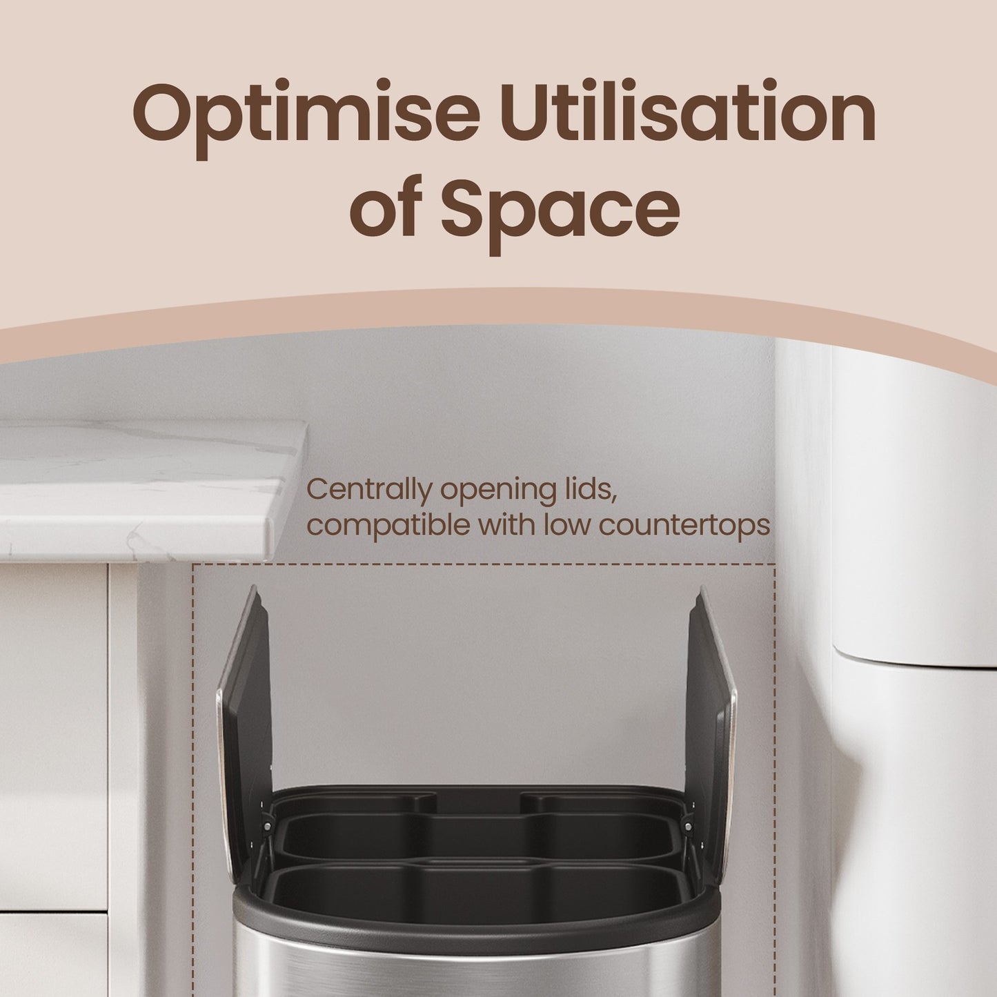 Dual Compartment Recycling Bin, 30L and 20L Pedal Kitchen Waste Bin with Slim Design, Wing Lids - image 6