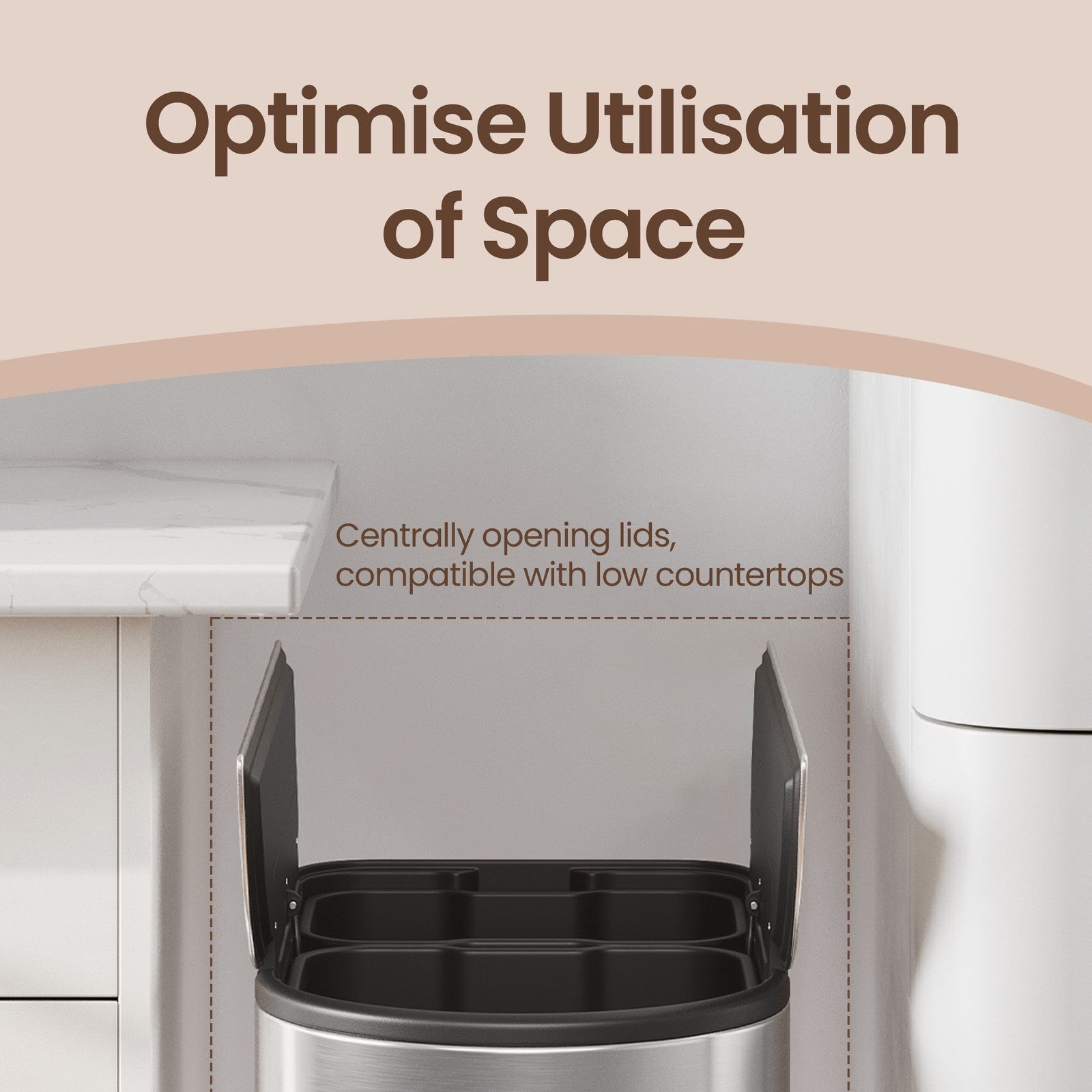 Dual Compartment Recycling Bin, 30L and 20L Pedal Kitchen Waste Bin with Slim Design, Wing Lids - image 6