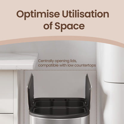 Dual Compartment Recycling Bin, 30L and 20L Pedal Kitchen Waste Bin with Slim Design, Wing Lids - image 6