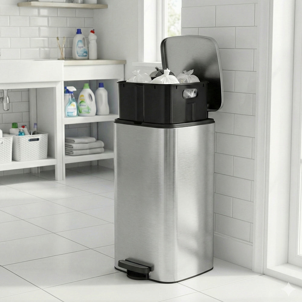 Trash Can, 8-Gallon Trash Bin, Stainless Steel Kitchen Garbage Can - image 7