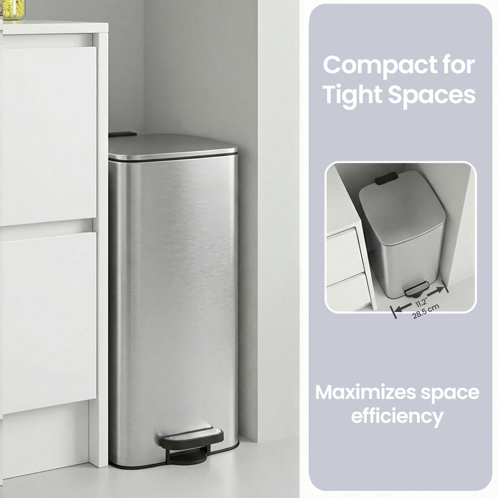 Trash Can, 8-Gallon Trash Bin, Stainless Steel Kitchen Garbage Can - image 6
