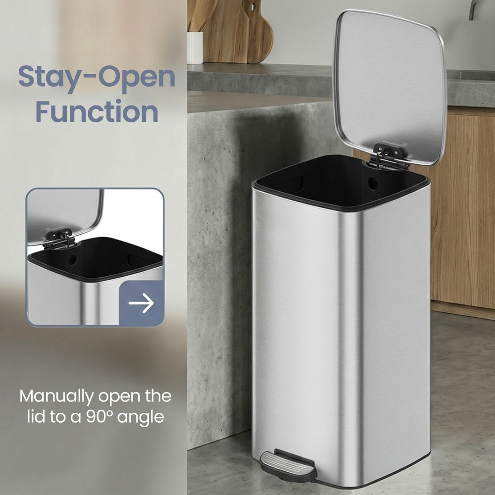 Trash Can, 8-Gallon Trash Bin, Stainless Steel Kitchen Garbage Can - image 5