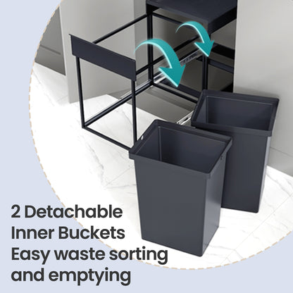 Kitchen Bin for Recycling and Waste 2 x 5.3 Gallon (20 L) Grey - image 6