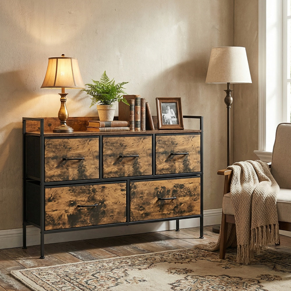 Dresser Cabinet with 7 Fabric Drawers, Metal Frame, Storage Organizer for Bedroom, Rustic Brown and Black - image 20