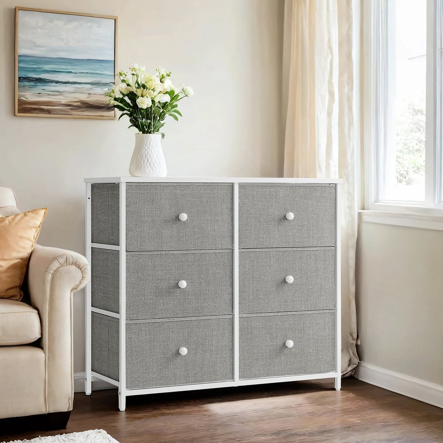 Dresser, 6-Drawer Fabric Storage Unit, Metal Frame - image 4