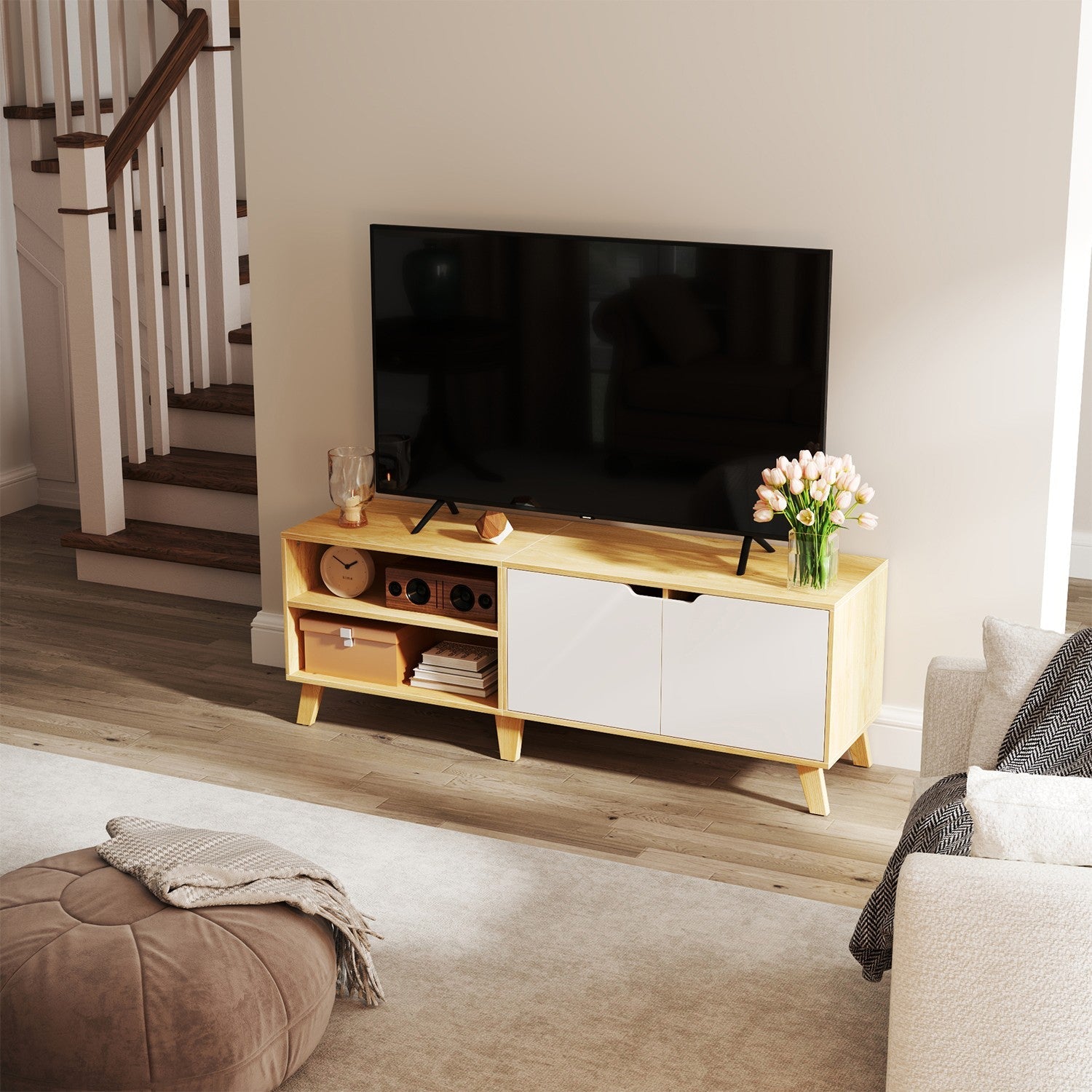TV Cabinet, 140 cm Long TV Stand with 2 Doors, for TVs up to 60 Inches - image 1