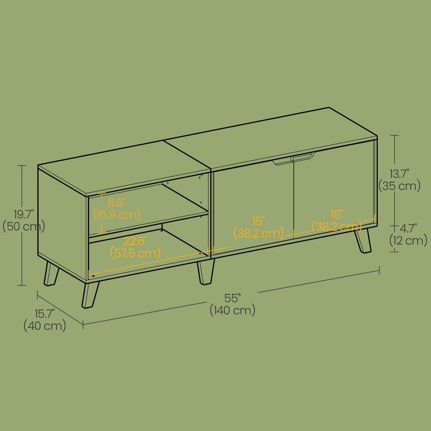 TV Cabinet, 140 cm Long TV Stand with 2 Doors, for TVs up to 60 Inches - image 5