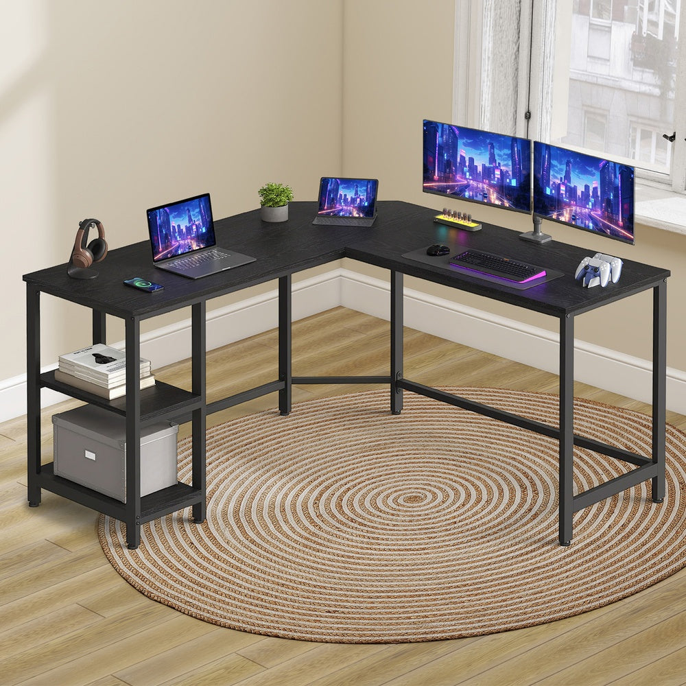 L-Shaped Office Desk, Space-Saving Corner Computer Desk with 2 Shelves, Easy Assembly, Brown and Black - image 15