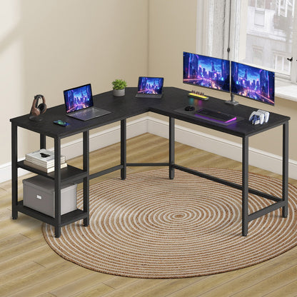 L-Shaped Office Desk, Space-Saving Corner Computer Desk with 2 Shelves, Easy Assembly, Brown and Black - image 14