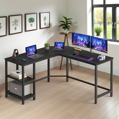 L-Shaped Office Desk, Space-Saving Corner Computer Desk with 2 Shelves, Easy Assembly, Brown and Black - image 16