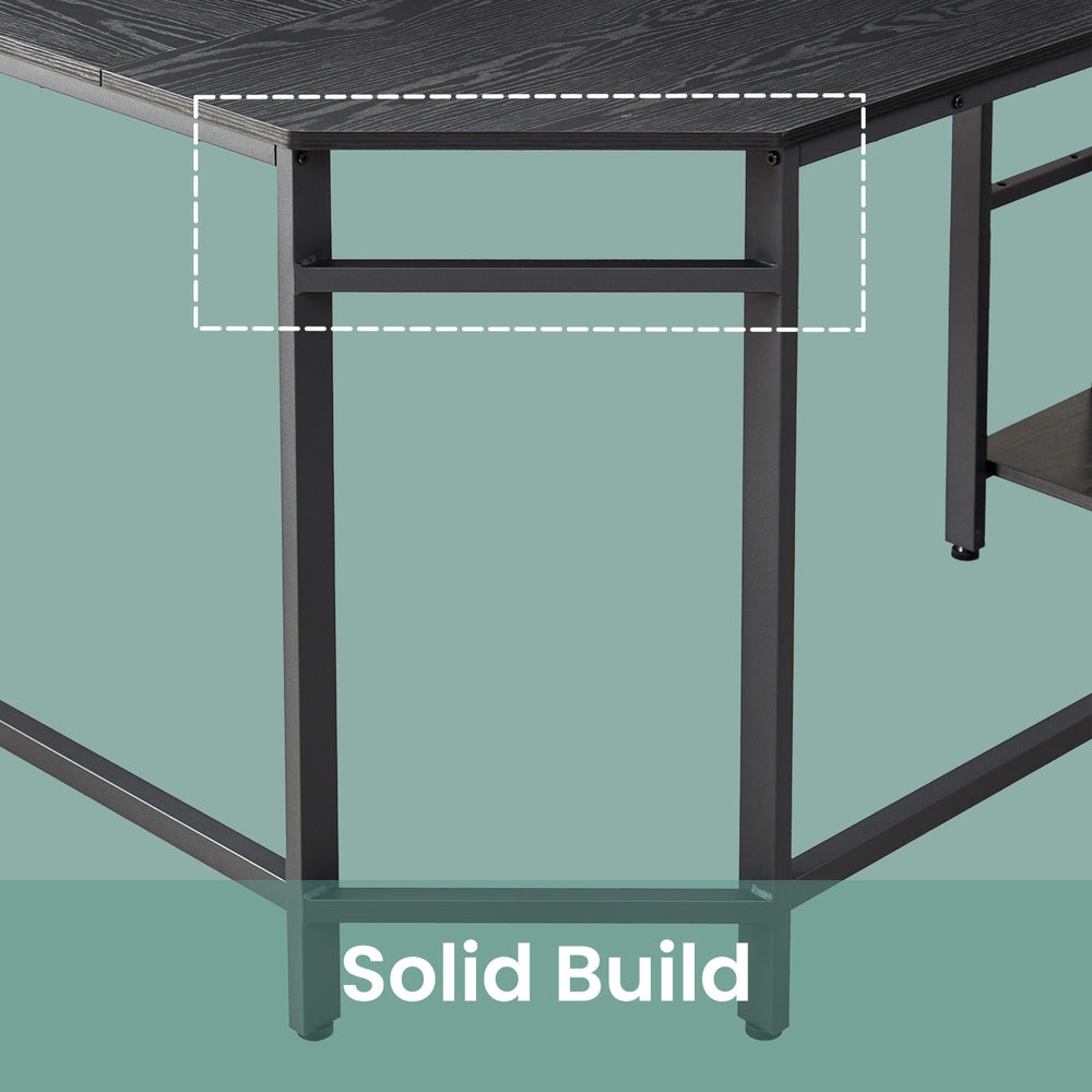 L-Shaped Office Desk, Space-Saving Corner Computer Desk with 2 Shelves, Easy Assembly, Brown and Black - image 17