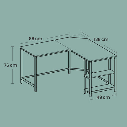 L-Shaped Office Desk, Space-Saving Corner Computer Desk with 2 Shelves, Easy Assembly, Brown and Black - image 19