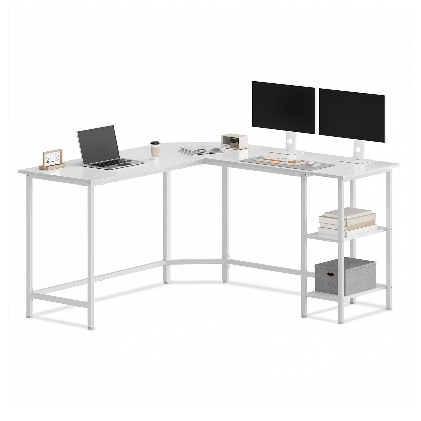 L-Shaped Office Desk, Space-Saving Corner Computer Desk with 2 Shelves, Easy Assembly, Brown and Black - image 29