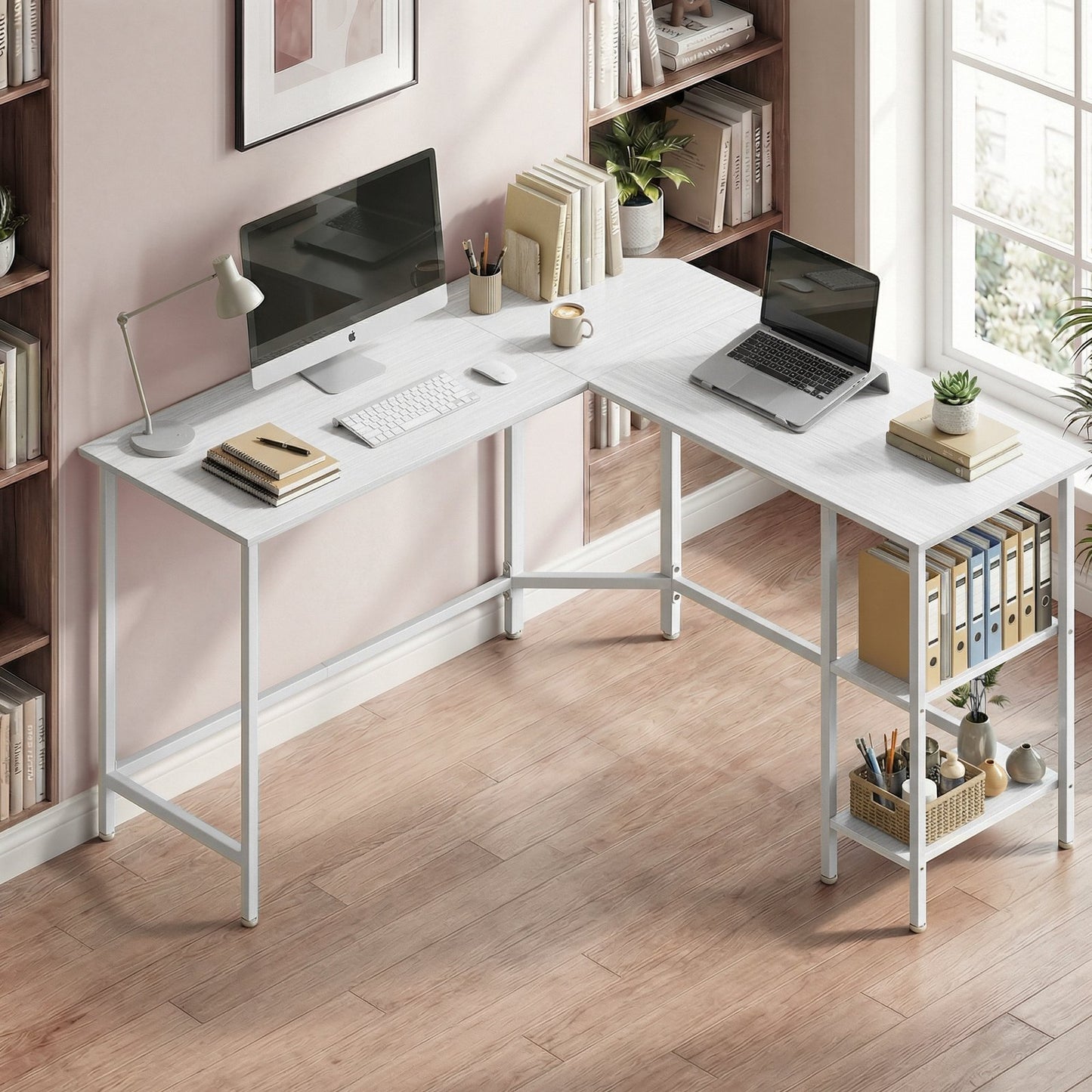 L-Shaped Office Desk, Space-Saving Corner Computer Desk with 2 Shelves, Easy Assembly, Brown and Black - image 31