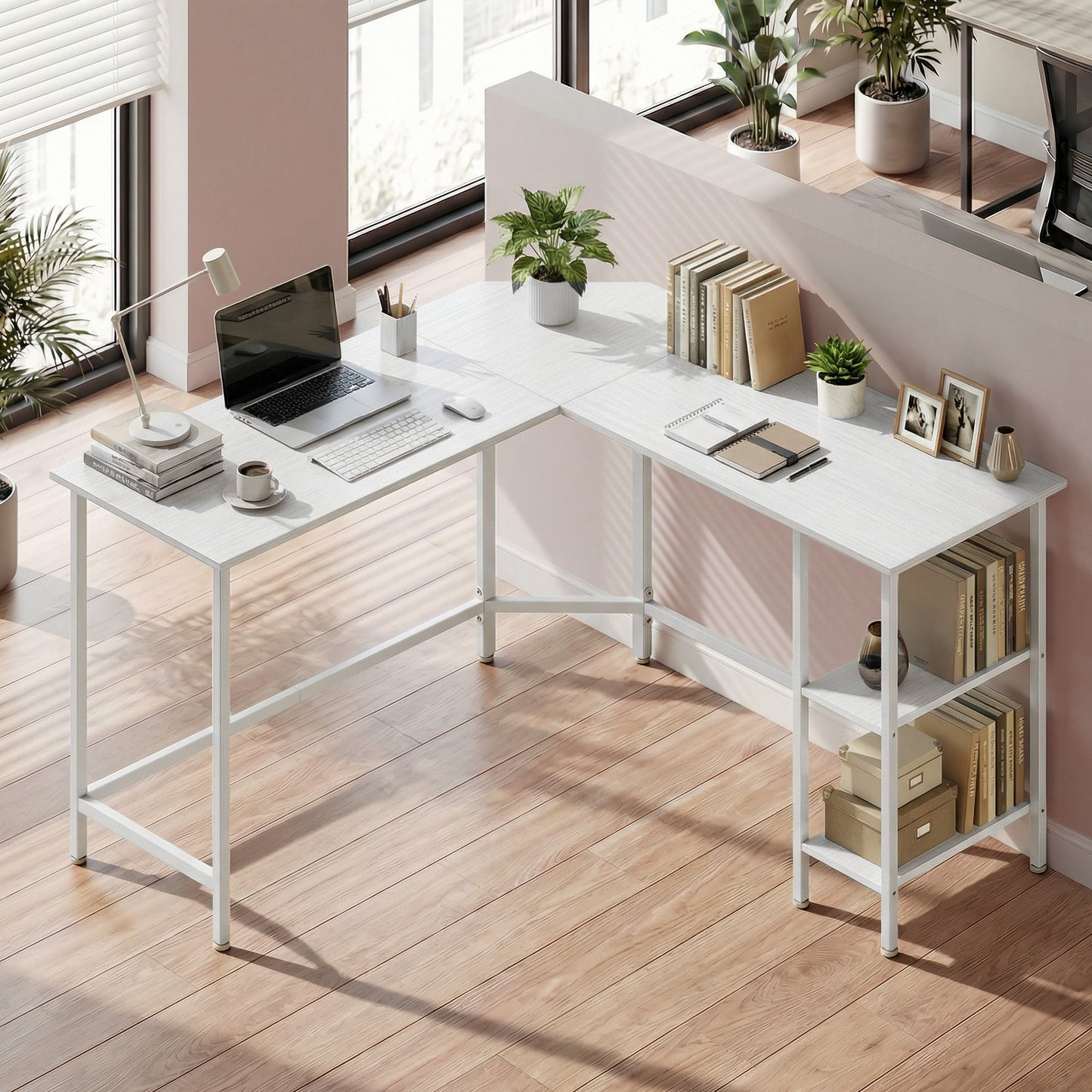 L-Shaped Office Desk, Space-Saving Corner Computer Desk with 2 Shelves, Easy Assembly, Brown and Black - image 32