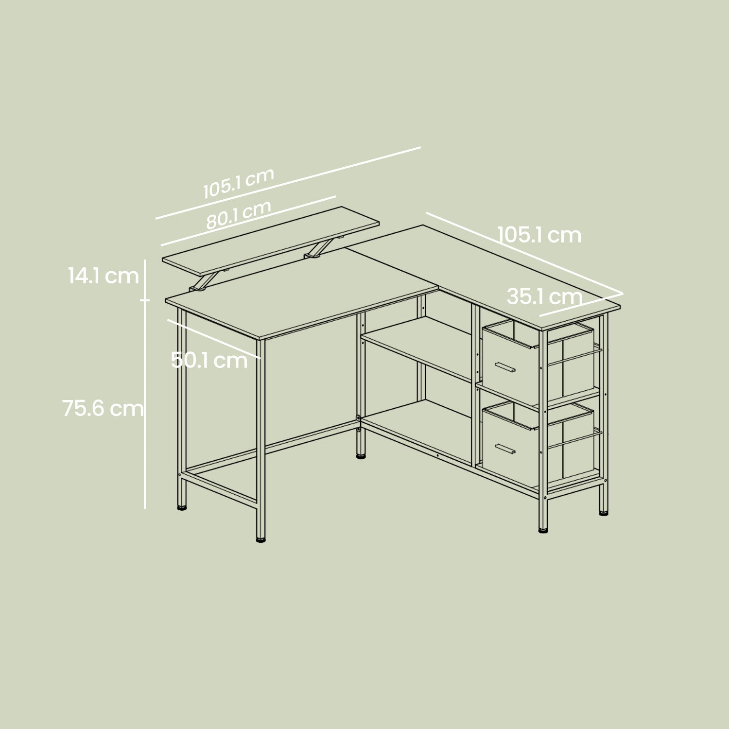 Corner Computer Desk with Monitor Stand, 115 cm Wide, Adjustable Shelf, 2 Drawers, for Home Office, Brown - image 6