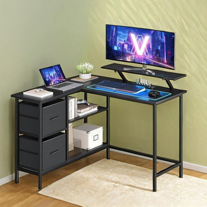 Corner Computer Desk with Monitor Stand, 115 cm Wide, Adjustable Shelf, 2 Drawers, for Home Office, Brown - image 7