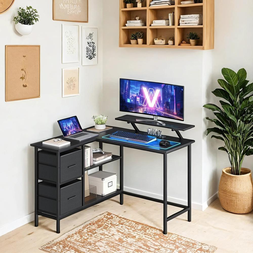 Corner Computer Desk with Monitor Stand, 115 cm Wide, Adjustable Shelf, 2 Drawers, for Home Office, Brown - image 8