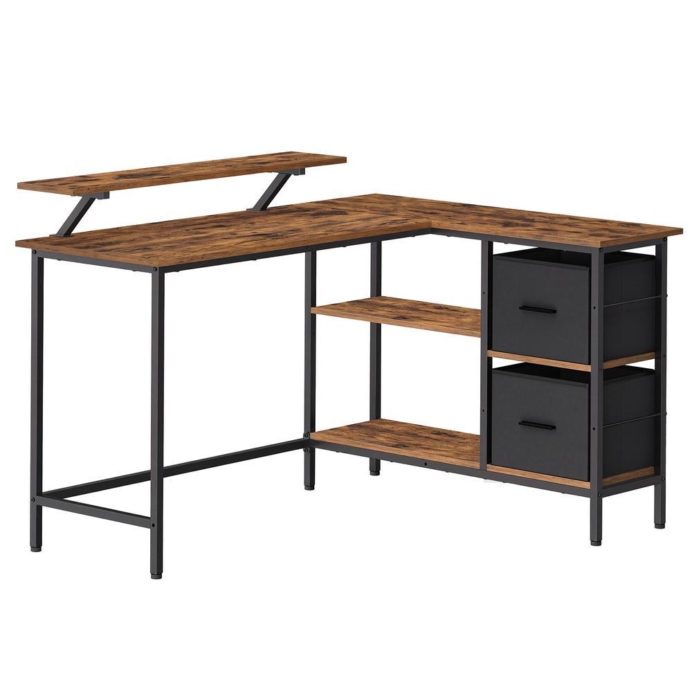 Corner Computer Desk with Monitor Stand, 115 cm Wide, Adjustable Shelf, 2 Drawers, for Home Office, Brown - image 29