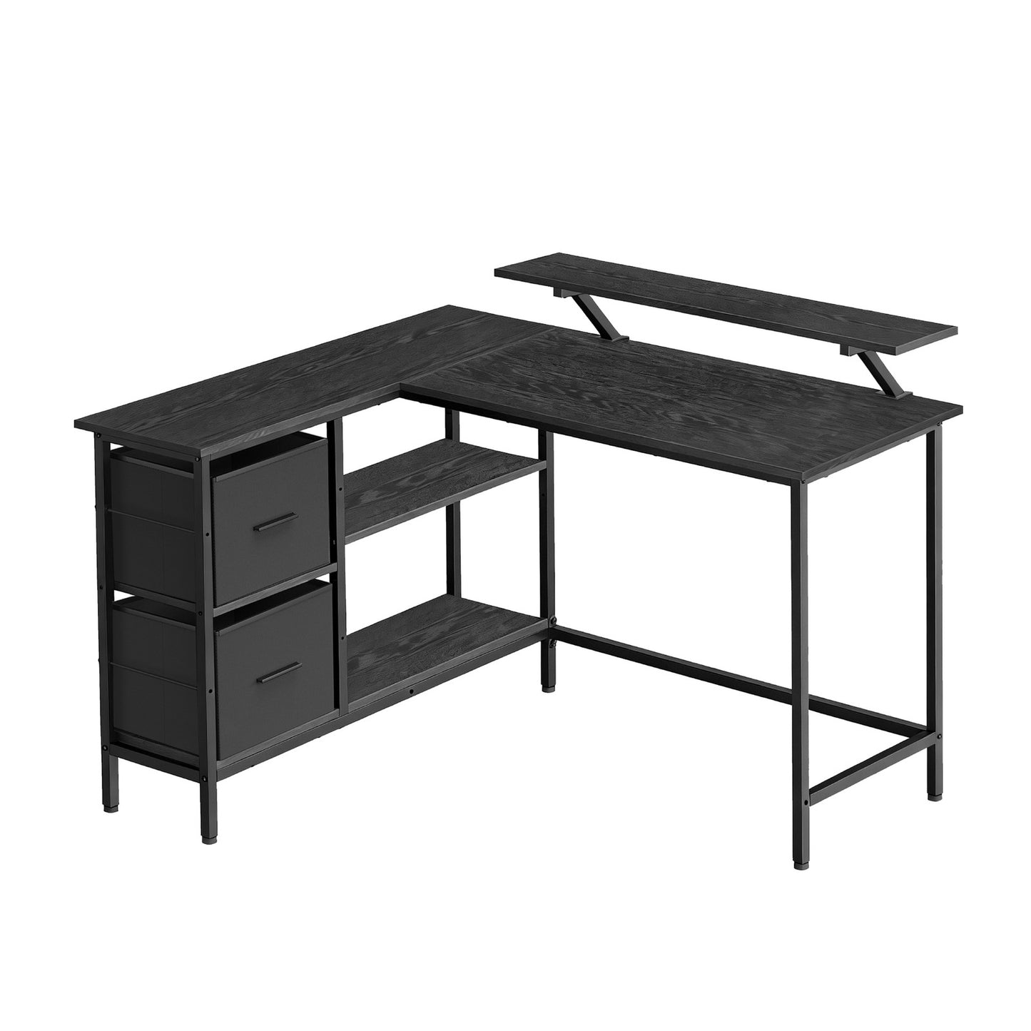 Corner Computer Desk with Monitor Stand, 115 cm Wide, Adjustable Shelf, 2 Drawers, for Home Office, Brown - image 21