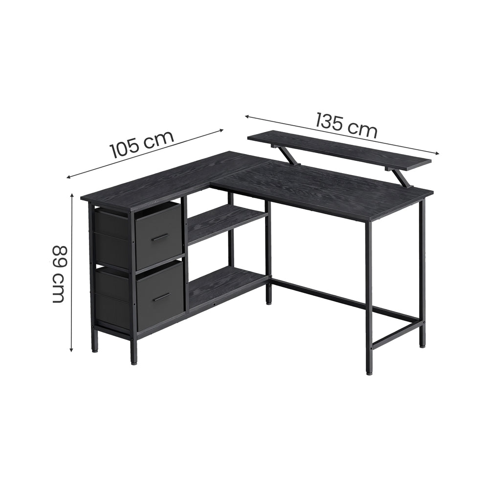 Corner Computer Desk with Monitor Stand, 115 cm Wide, Adjustable Shelf, 2 Drawers, for Home Office, Brown - image 15