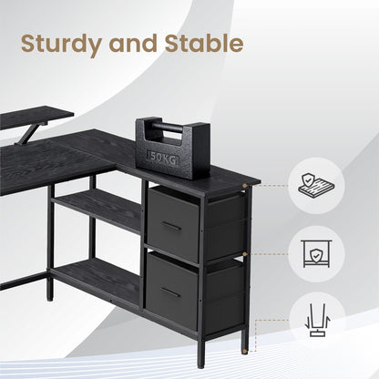 Corner Computer Desk with Monitor Stand, 115 cm Wide, Adjustable Shelf, 2 Drawers, for Home Office, Brown - image 19