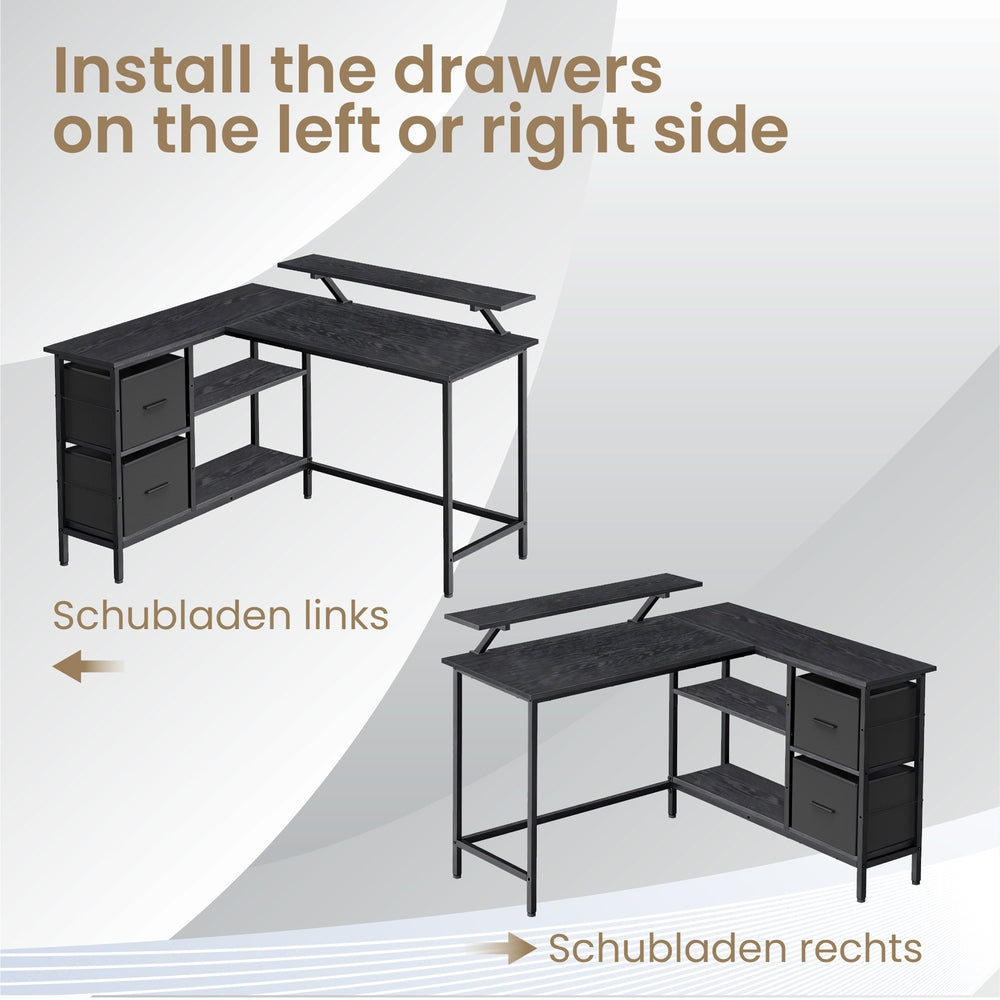 Corner Computer Desk with Monitor Stand, 115 cm Wide, Adjustable Shelf, 2 Drawers, for Home Office, Brown - image 20