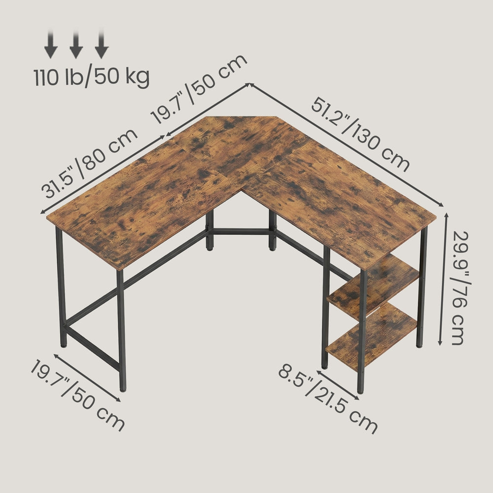 L-Shaped Office Desk, Space-Saving Corner Computer Desk with 2 Shelves, Easy Assembly, Brown and Black - image 22