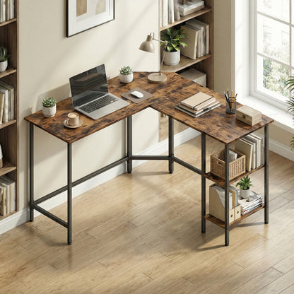 L-Shaped Office Desk, Space-Saving Corner Computer Desk with 2 Shelves, Easy Assembly, Brown and Black - image 23