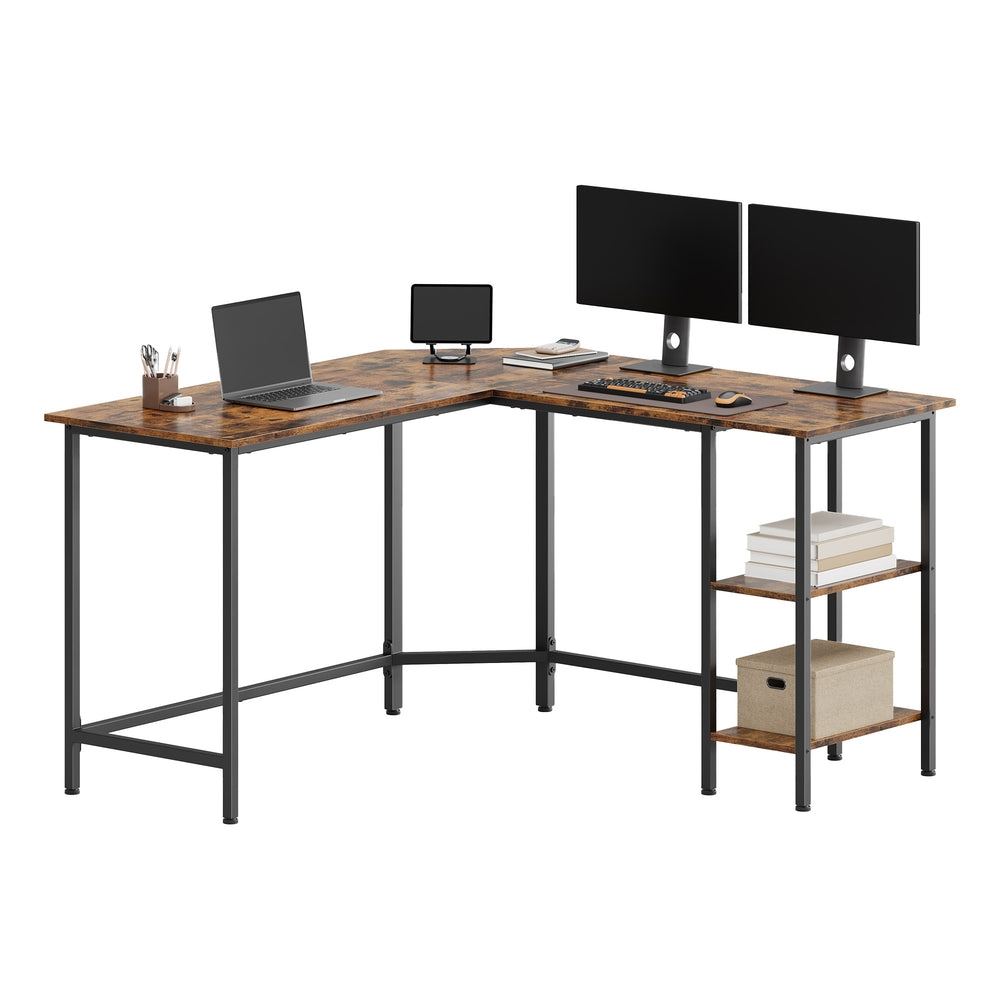L-Shaped Office Desk, Space-Saving Corner Computer Desk with 2 Shelves, Easy Assembly, Brown and Black - image 20