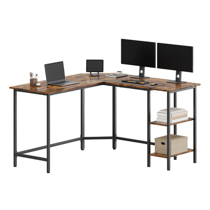 L-Shaped Office Desk, Space-Saving Corner Computer Desk with 2 Shelves, Easy Assembly, Brown and Black - image 20