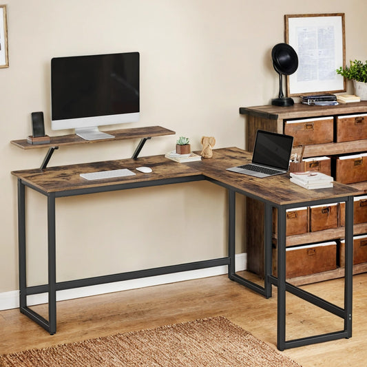 L-Shaped Corner Desk, Computer Desk with Monitor Stand, for Home Office Study Gaming - image 1