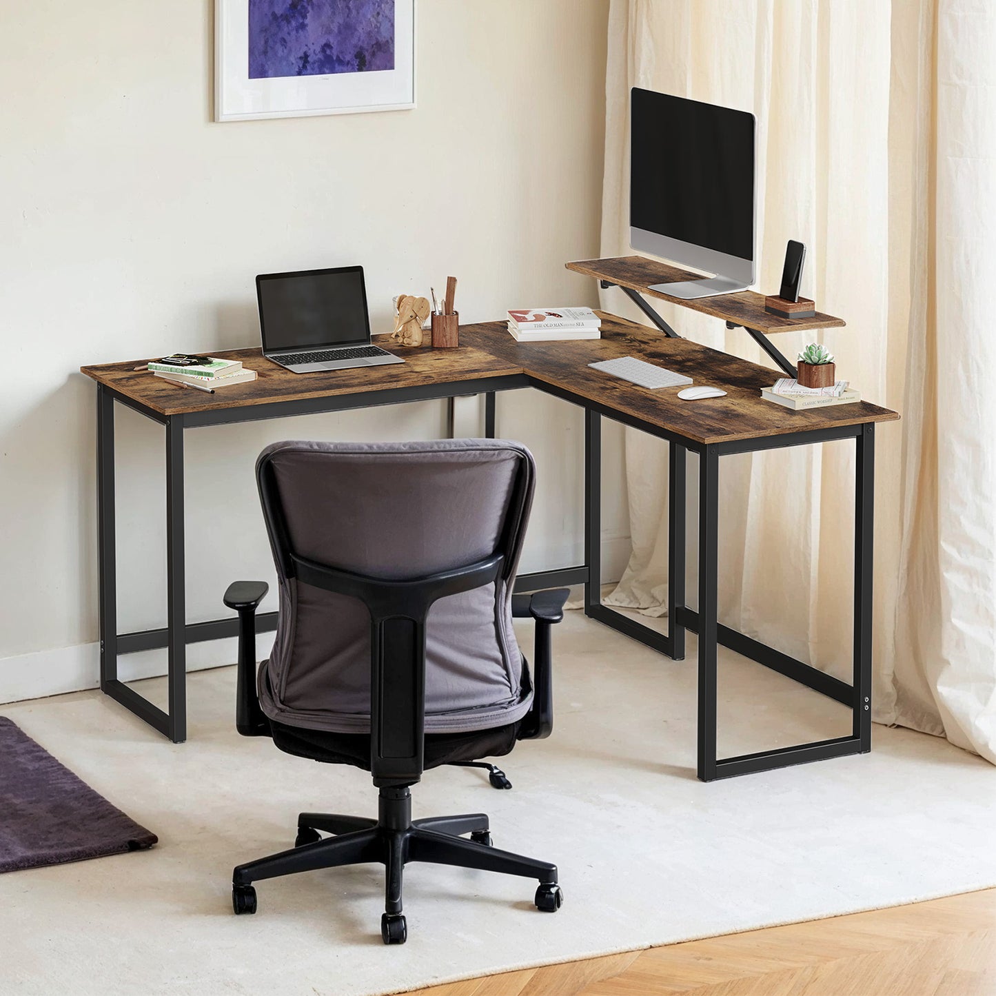 L-Shaped Corner Desk, Computer Desk with Monitor Stand, for Home Office Study Gaming - image 2