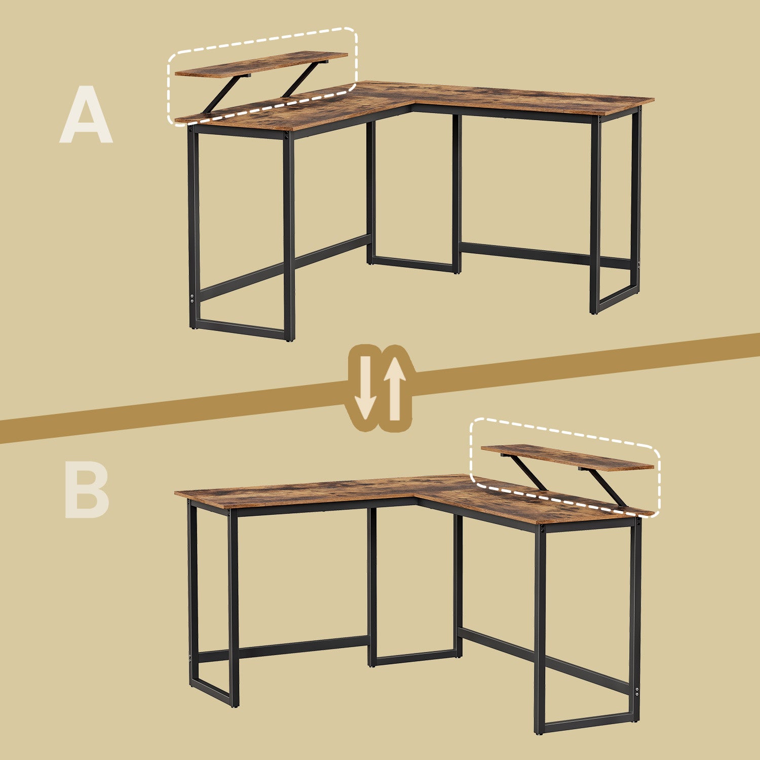 L-Shaped Corner Desk, Computer Desk with Monitor Stand, for Home Office Study Gaming - image 4