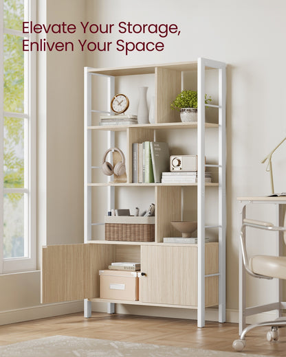 Bookshelf 4 Shelves Stable Steel Structure Natural Beige and Cloud White - image 3
