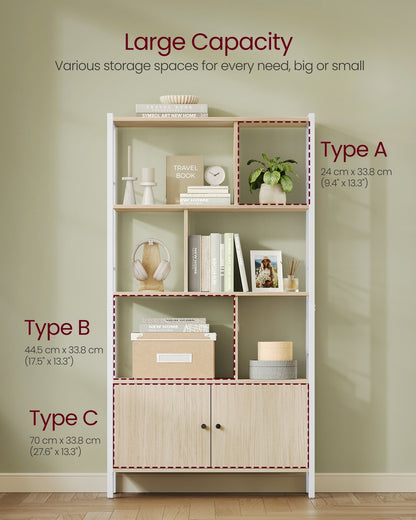 Bookshelf 4 Shelves Stable Steel Structure Natural Beige and Cloud White - image 4