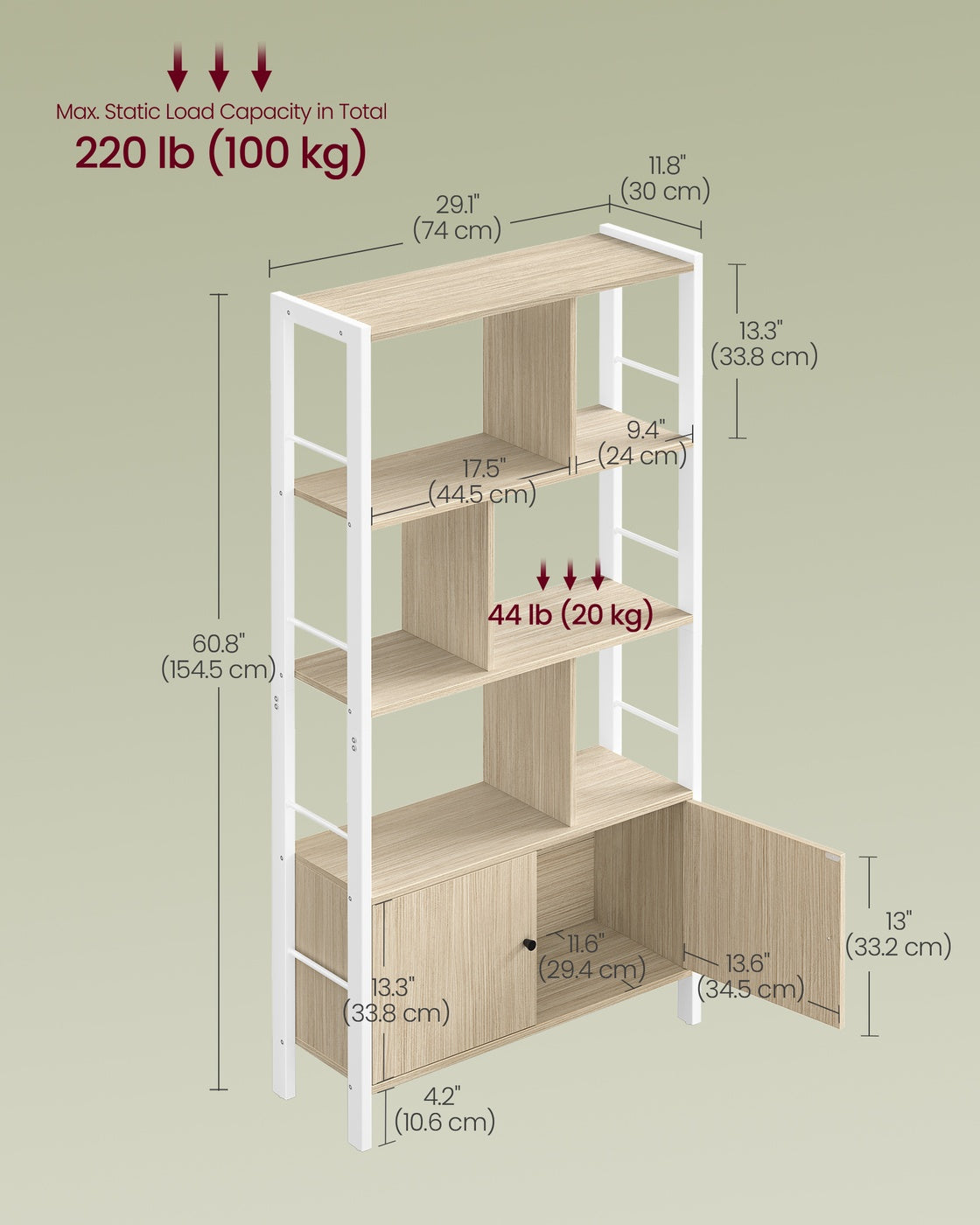 Large Bookcase with Doors and 4 Shelves - image 23