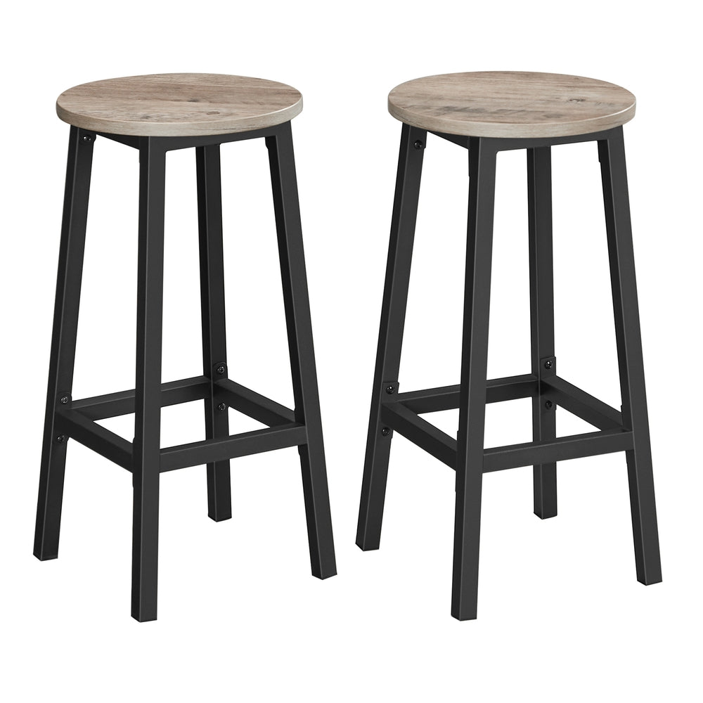Bar Stool Set of 2 Round Chair Steel Frame Greige and Black - image 1