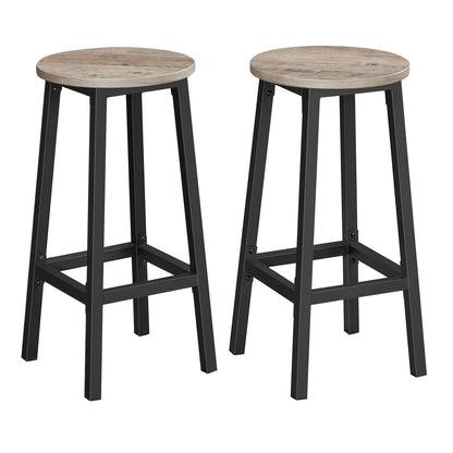 Bar Stool Set of 2 Round Chair Steel Frame Greige and Black - image 1