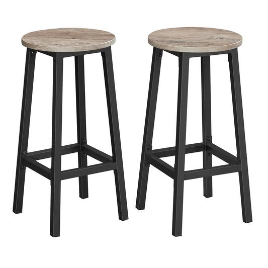 Bar Stool Set of 2 Round Chair Steel Frame Greige and Black - image 1