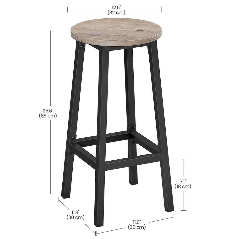 Bar Stool Set of 2 Round Chair Steel Frame Greige and Black - image 4