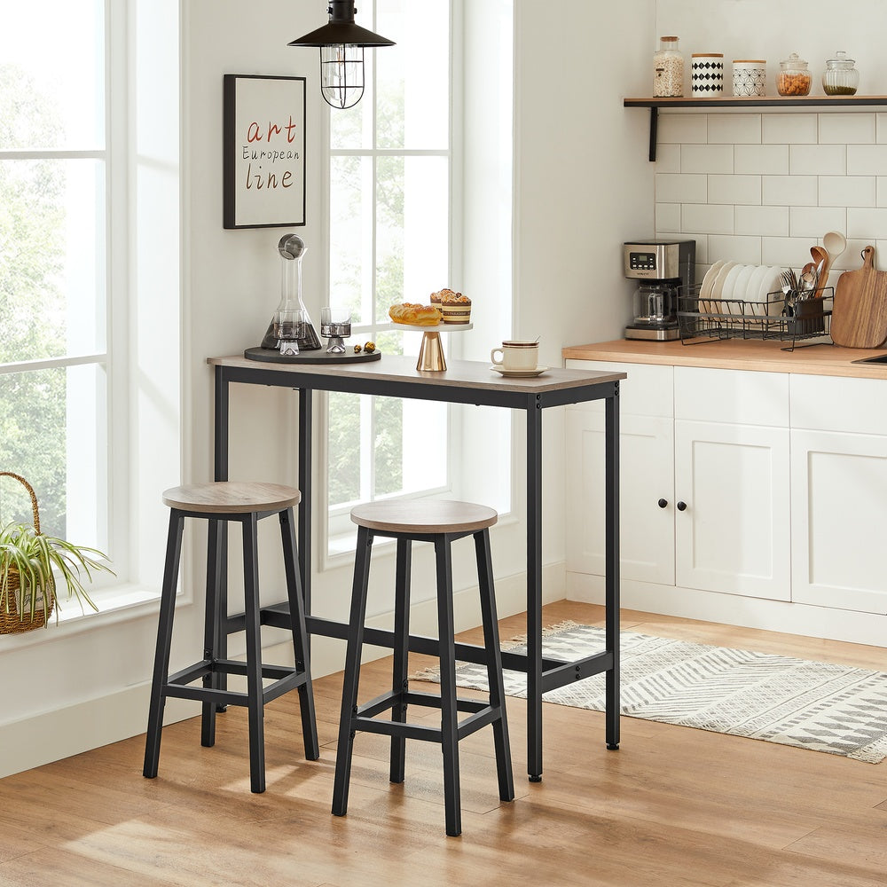 Bar Stool Set of 2 Round Chair Steel Frame Greige and Black - image 5