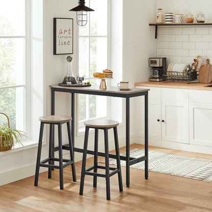 Bar Stool Set of 2 Round Chair Steel Frame Greige and Black - image 5