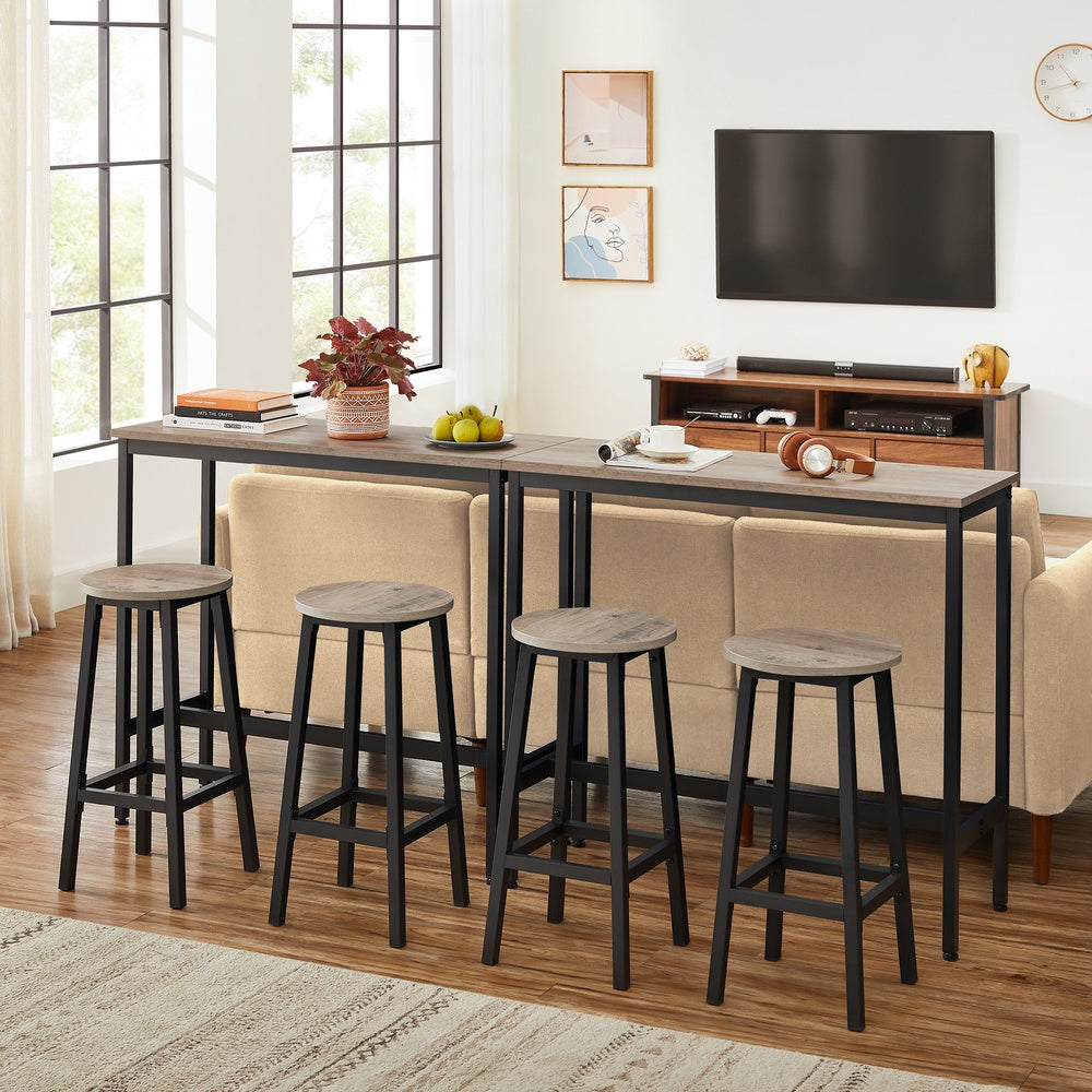 Bar Stool Set of 2 Round Chair Steel Frame Greige and Black - image 6